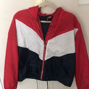 red , white , and blue puff jacket from h&m